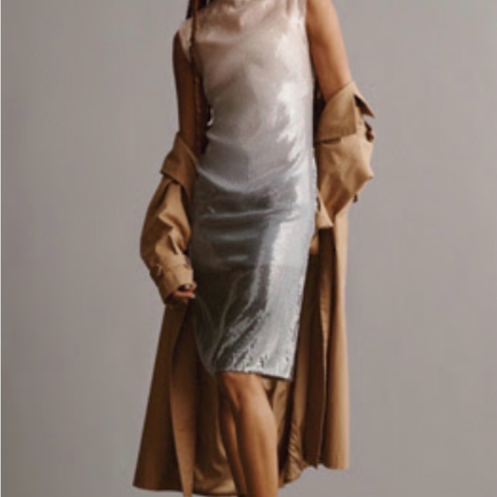 Anthropologie Silver Satin Slip Dress